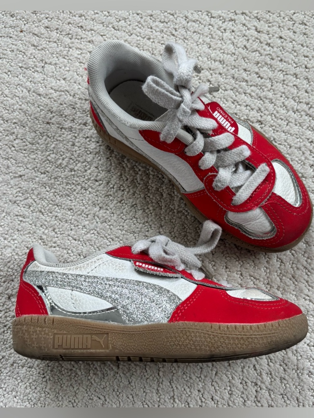 Puma Palermo moda Kids Red & White Classic retro Sneakers